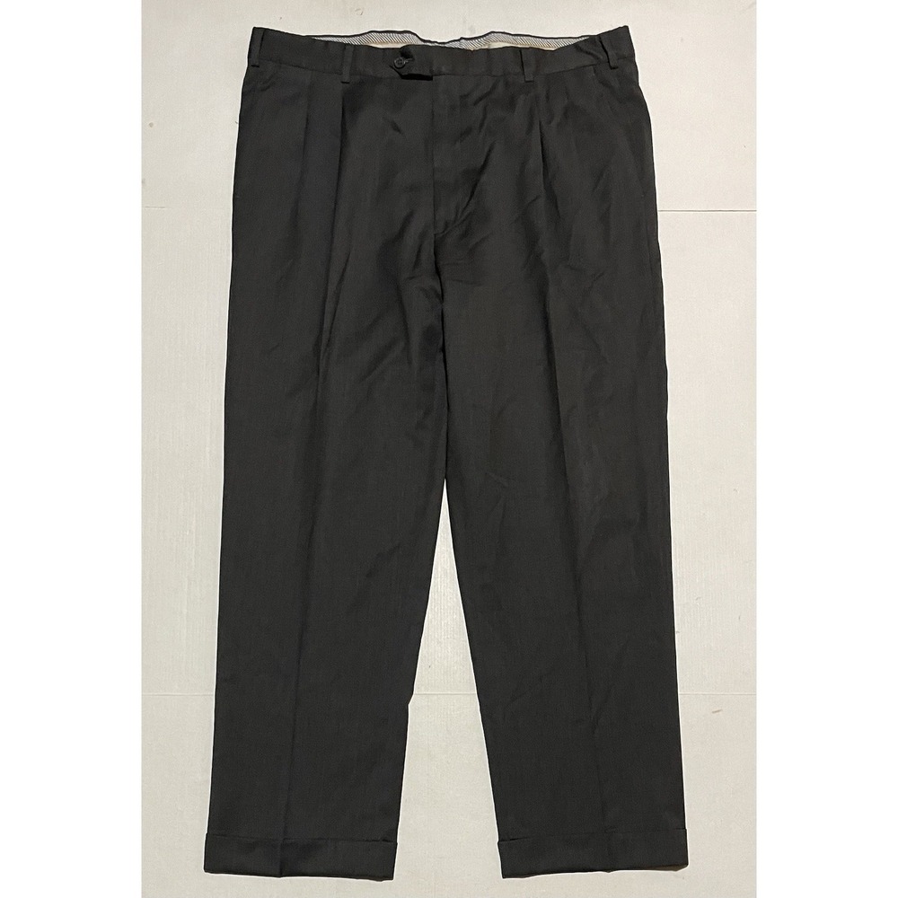 KIRKLAND Men's Charcoal Gray Pants 100% Wool Pleated Cuffed Waist 38 X 29.5